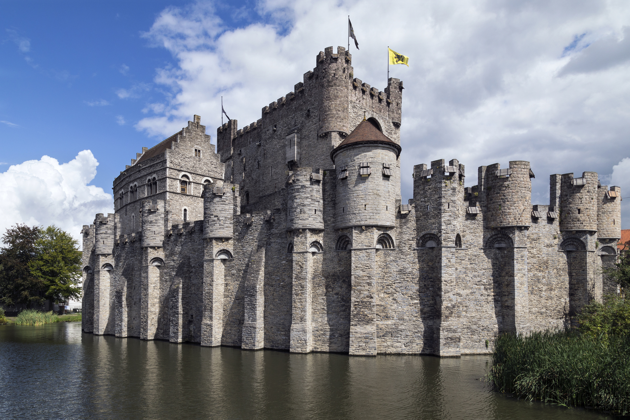 The Gravensteen - a medieval castle in the city of Ghent in Belgium. The present castle was built in 1180 by Count Philip of Alsace to replace a 9th century wooden castle.